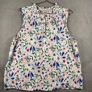 Loft Womens Floral Print Sleeveless seersucker Henley Blouse Top Size XL
